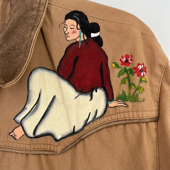 Vtg Liz Claiborne Sport Painted Southwestern Woman Feather Duster Coat Sz MP - Picture 5 of 16